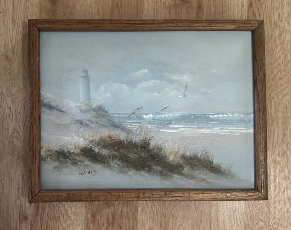 Signed Coastal Lighthouse Oil Painting Framed